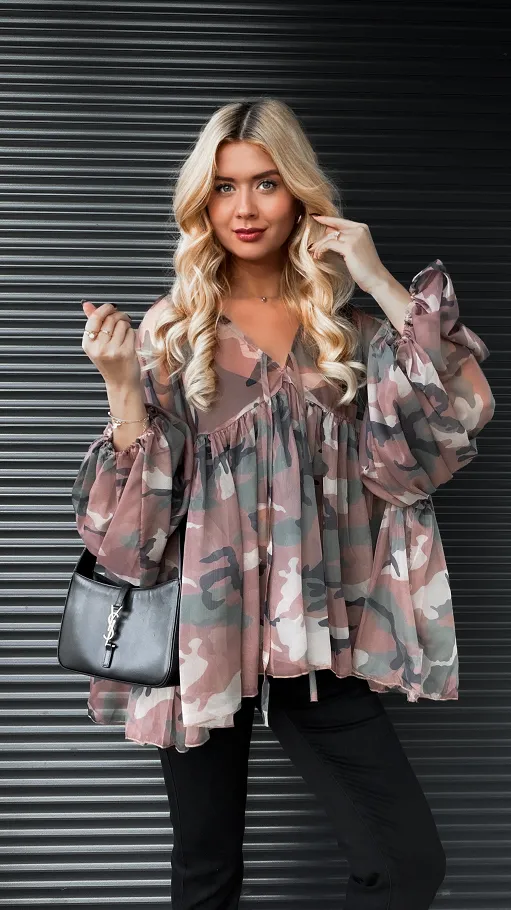 Jedwabna bluzka mgiełka moro ONE SIZE - R156