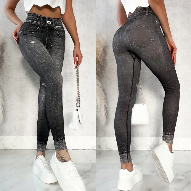 Spodnie leginsy w jeansowym stylu BLACK - P518