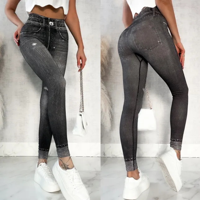 Spodnie leginsy w jeansowym stylu BLACK - P518