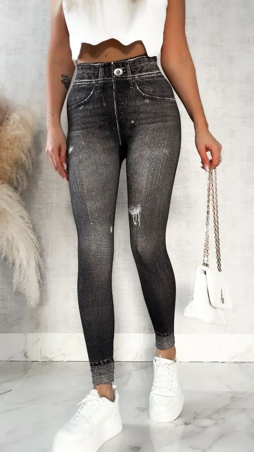 Spodnie leginsy w jeansowym stylu BLACK - P518