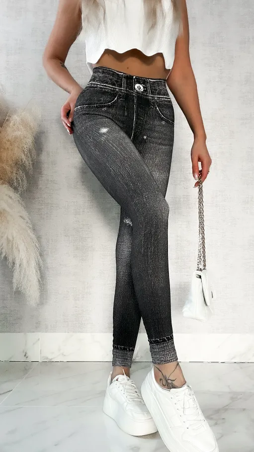 Spodnie leginsy w jeansowym stylu BLACK - P518