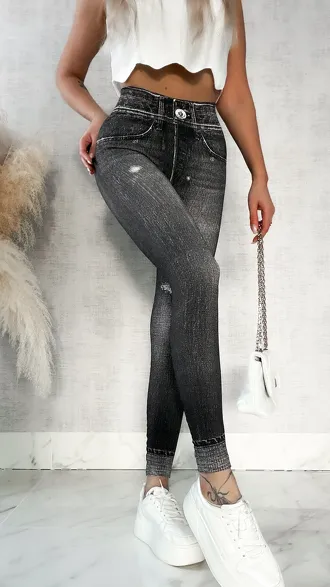 Spodnie leginsy w jeansowym stylu BLACK - P518