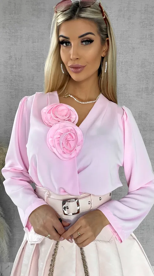 Elegancka różowa bluzka 2 kwiaty ONE SIZE - R561
