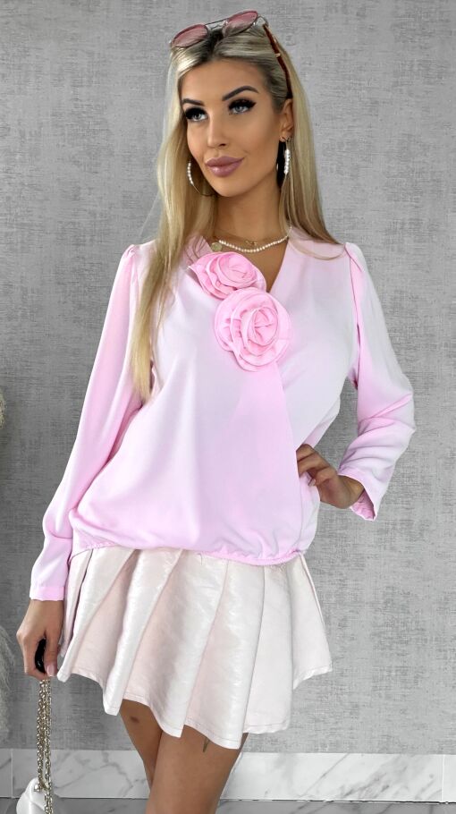 Elegancka różowa bluzka 2 kwiaty ONE SIZE - R561