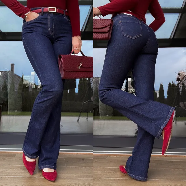 Granatowe elastyczne spodnie jeansowe PUSH UP efekt -5 kg - R233