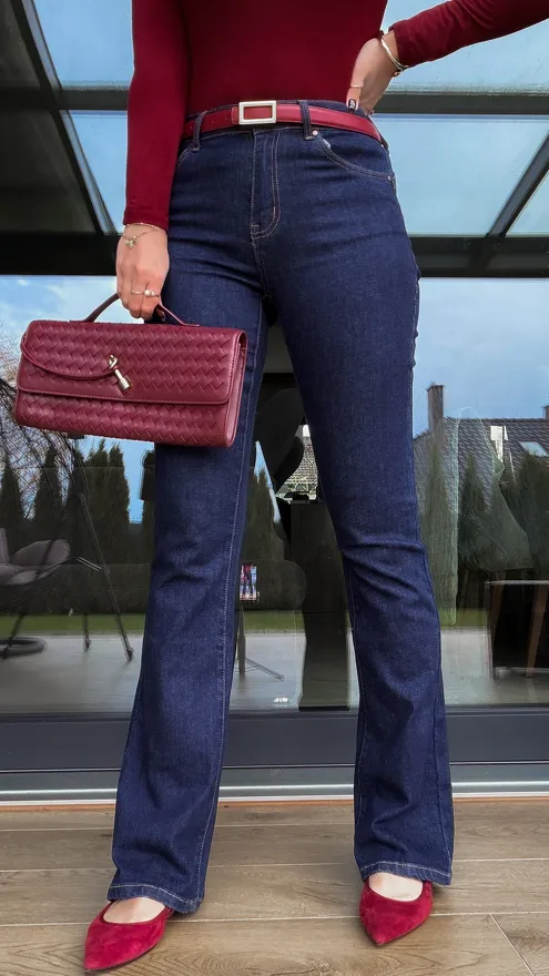 Granatowe elastyczne spodnie jeansowe PUSH UP efekt -5 kg - R233