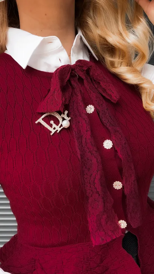 Elegancka dzianinowa kamizelka do koszuli ONE SIZE bordowa - R366B