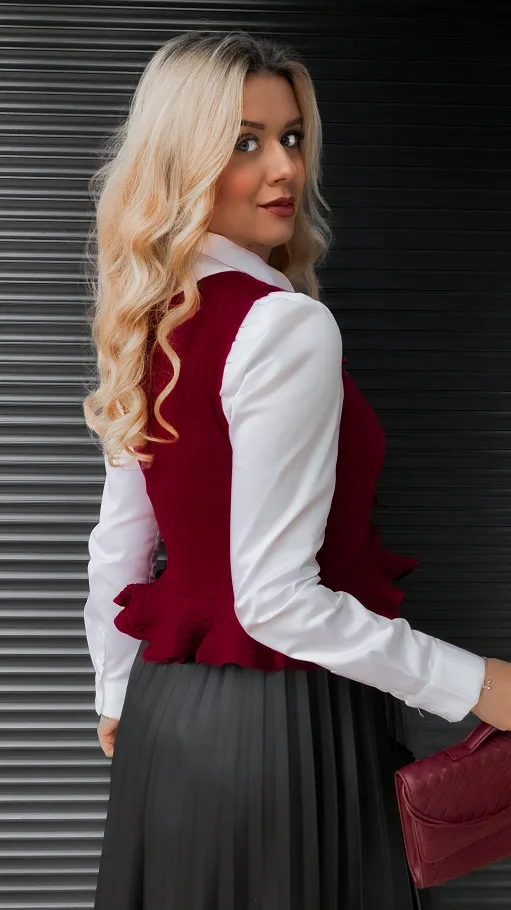 Elegancka dzianinowa kamizelka do koszuli ONE SIZE bordowa - R366B