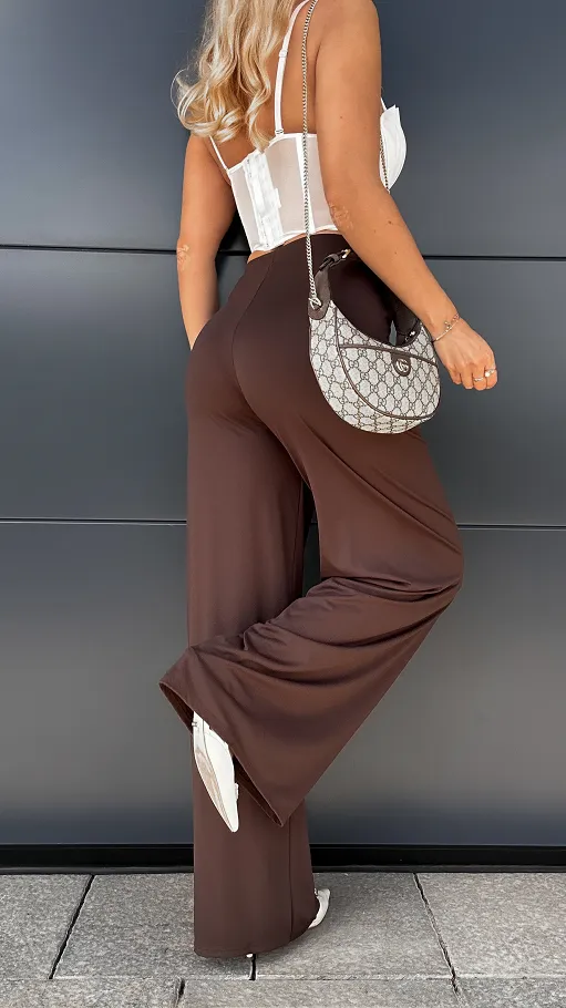 Czekoladowe spodnie do jesiennych stylizacji ONE SIZE - P963A