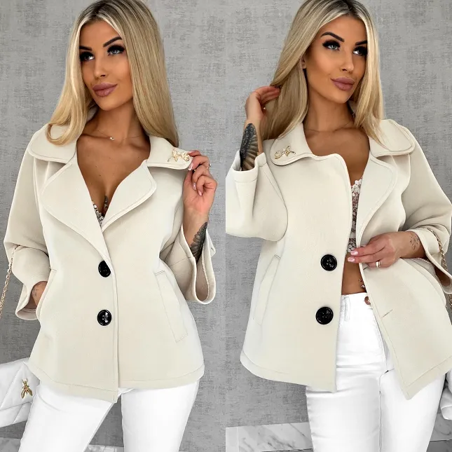 Modowy pudełkowy płaszcz na wiosnę BEŻOWY - R593