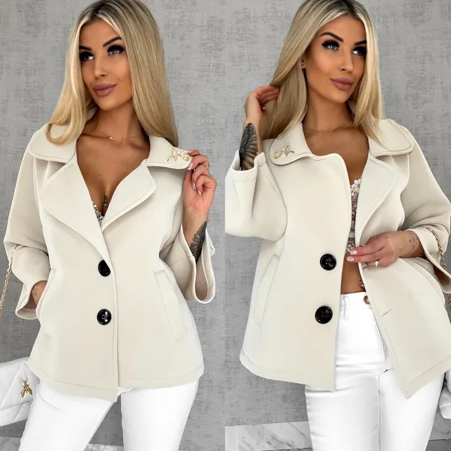 Modowy pudełkowy płaszcz na wiosnę BEŻOWY - R593