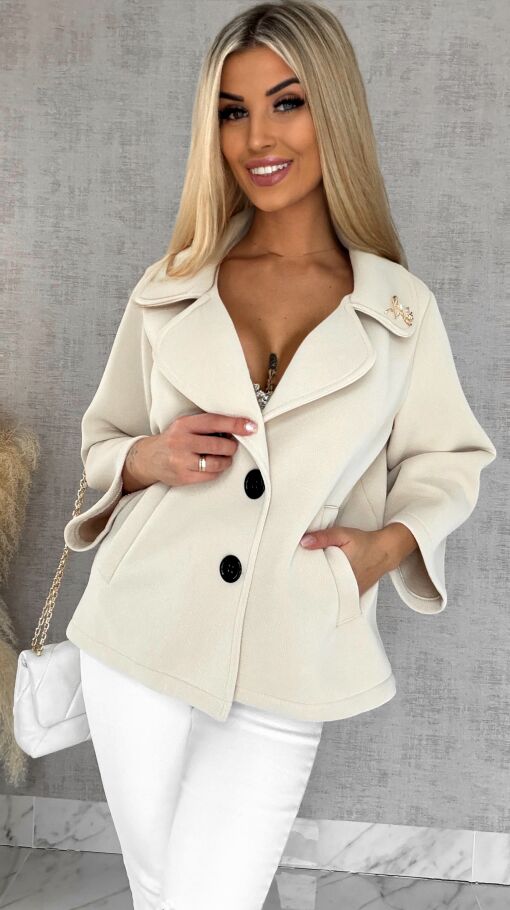 Modowy pudełkowy płaszcz na wiosnę BEŻOWY - R593