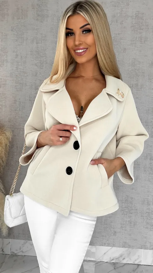 Modowy pudełkowy płaszcz na wiosnę BEŻOWY - R593