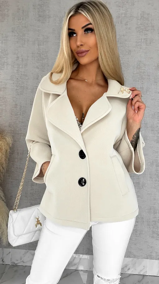 Modowy pudełkowy płaszcz na wiosnę BEŻOWY - R593