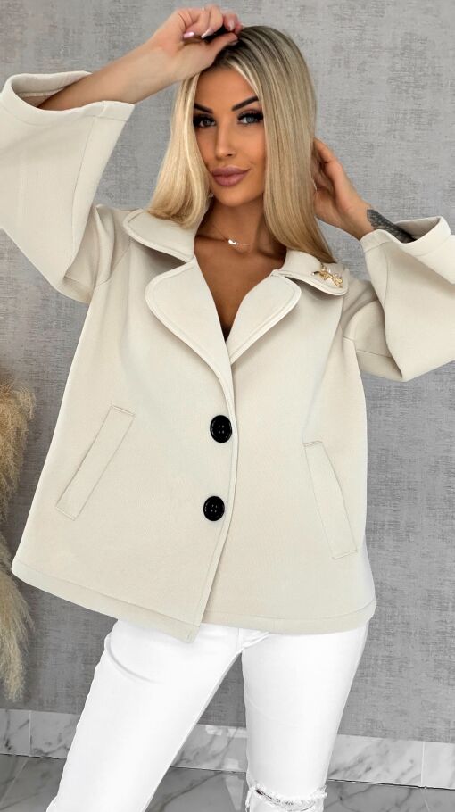 Modowy pudełkowy płaszcz na wiosnę BEŻOWY - R593