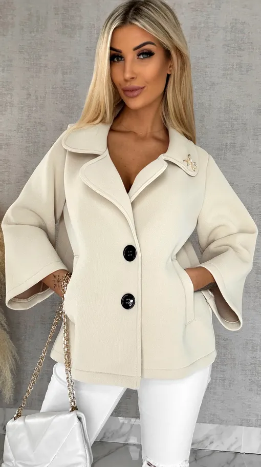 Modowy pudełkowy płaszcz na wiosnę BEŻOWY - R593