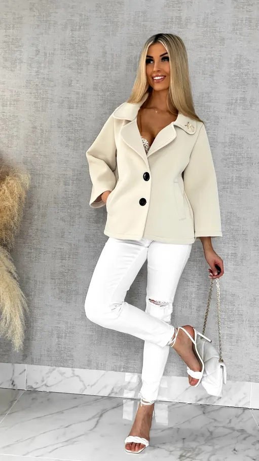 Modowy pudełkowy płaszcz na wiosnę BEŻOWY - R593