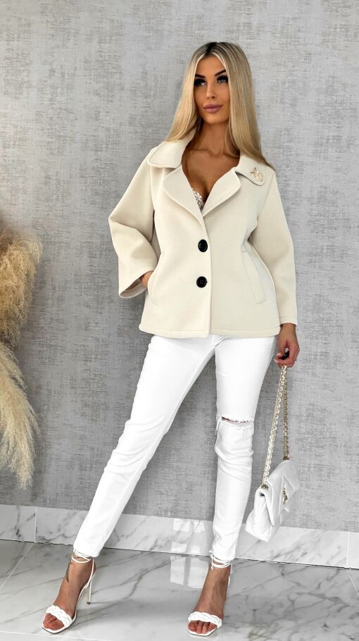 Modowy pudełkowy płaszcz na wiosnę BEŻOWY - R593