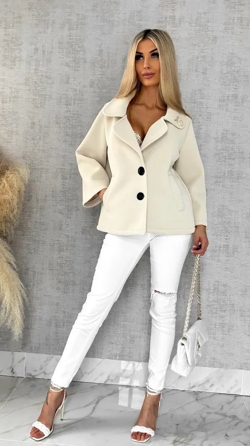 Modowy pudełkowy płaszcz na wiosnę BEŻOWY - R593