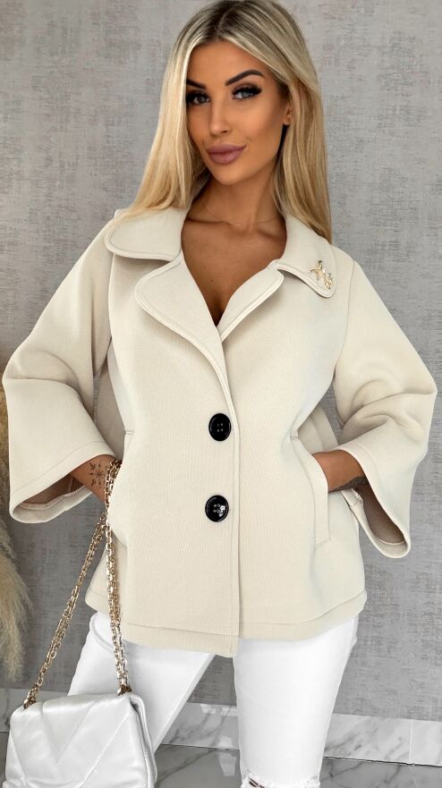 Modowy pudełkowy płaszcz na wiosnę BEŻOWY - R593