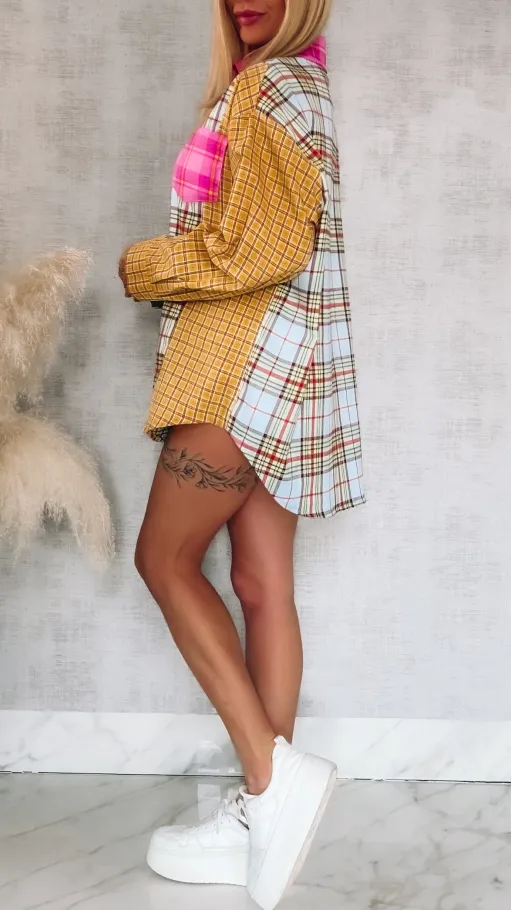 Oryginalna asymetryczna koszula w wielokolorową kratkę ONE SIZE - R829