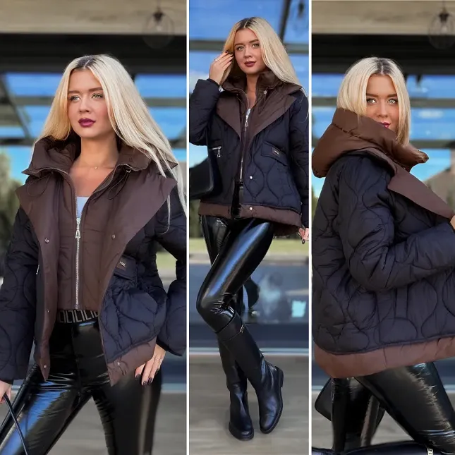 Kurtka DUO z podwójnym zapięciem CZARNO/CZEKOLADOWA - R140