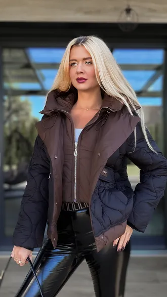 Kurtka DUO z podwójnym zapięciem CZARNO/CZEKOLADOWA - R140