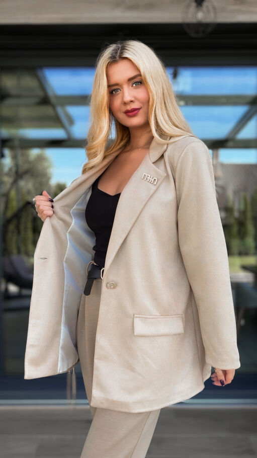 Cudna zamszowa marynarka na wiosne BEŻOWA - R129B