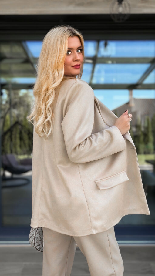 Cudna zamszowa marynarka na wiosne BEŻOWA - R129B