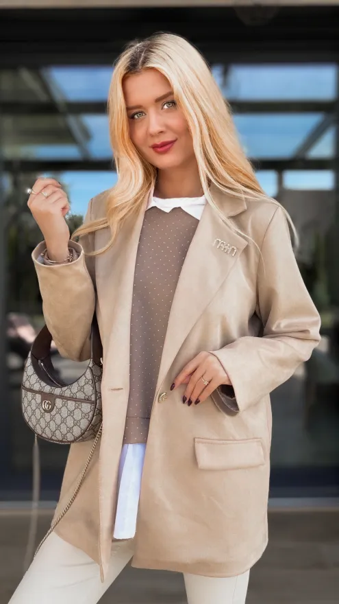 Cudna zamszowa marynarka na wiosne BEŻOWA - R129B