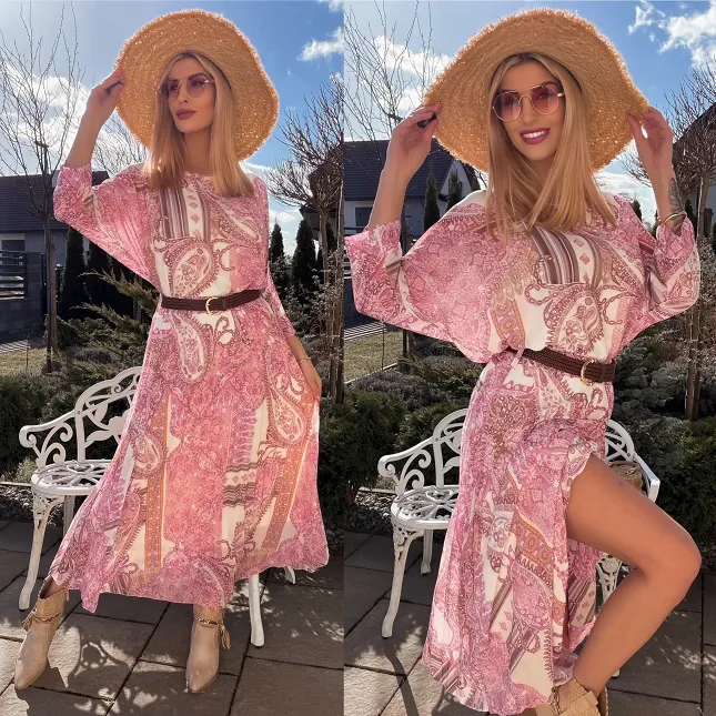 Idealny komplet w kwiaty luźna bluzka + plisowana spódnica ONE SIZE - R835