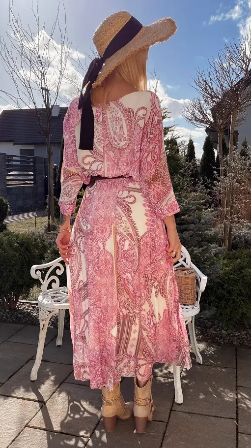 Idealny komplet w kwiaty luźna bluzka + plisowana spódnica ONE SIZE - R835