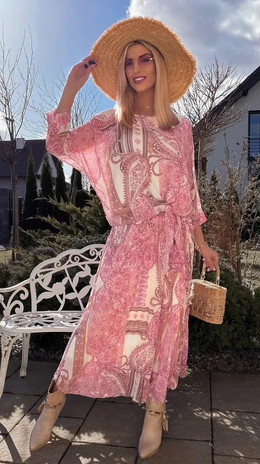 Idealny komplet w kwiaty luźna bluzka + plisowana spódnica ONE SIZE - R835