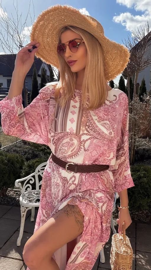 Idealny komplet w kwiaty luźna bluzka + plisowana spódnica ONE SIZE - R835