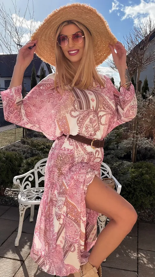 Idealny komplet w kwiaty luźna bluzka + plisowana spódnica ONE SIZE - R835