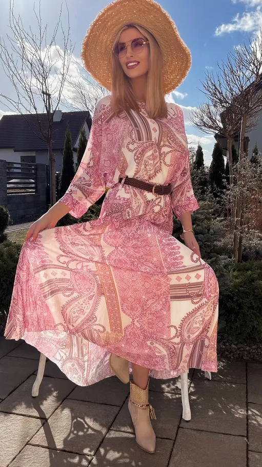 Idealny komplet w kwiaty luźna bluzka + plisowana spódnica ONE SIZE - R835