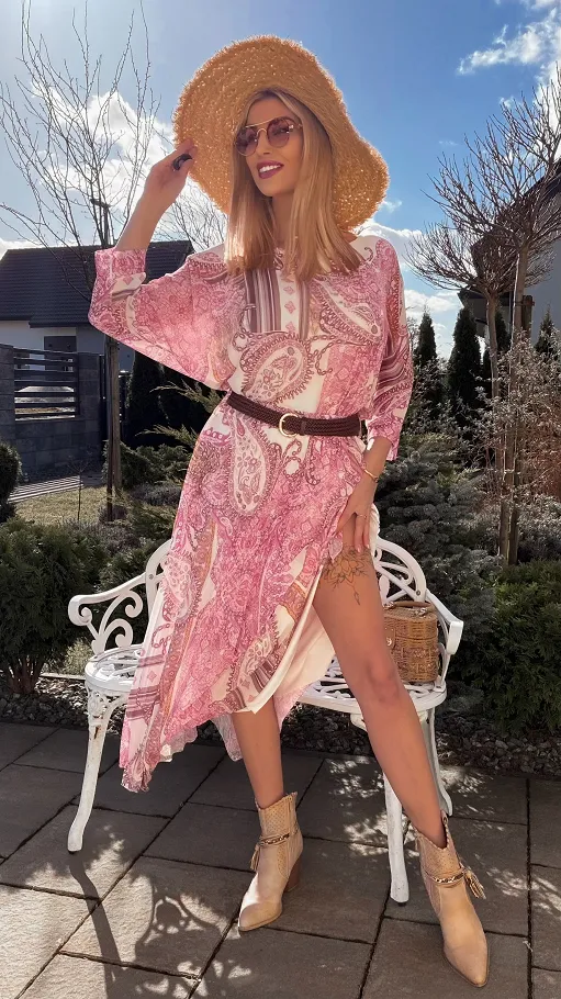 Idealny komplet w kwiaty luźna bluzka + plisowana spódnica ONE SIZE - R835