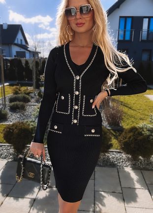Elegancki czarny komplet sukienka + sweterek - L499A