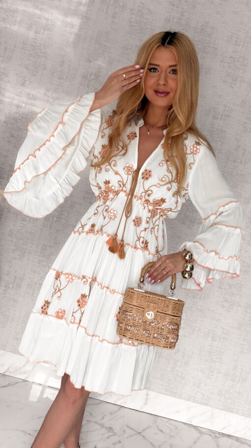 Letnia sukienka OFF WHITE z wiskozy haftowana w kwiaty - R979