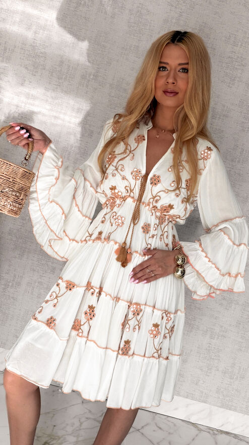 Letnia sukienka OFF WHITE z wiskozy haftowana w kwiaty - R979