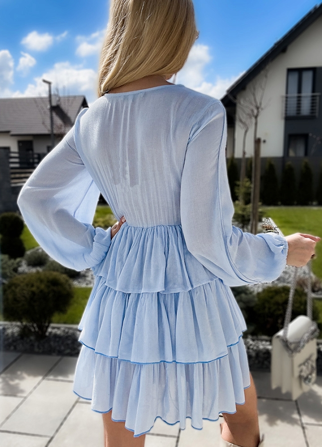 Sukienka w stylu boho z falbankami w jasno niebieskim kolorze - L851