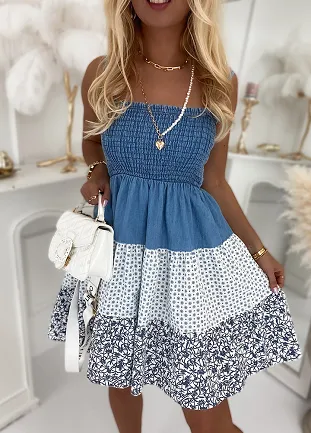 Bawełniana letnia sukienka na ramiączkach jeansowa BLUE - N192