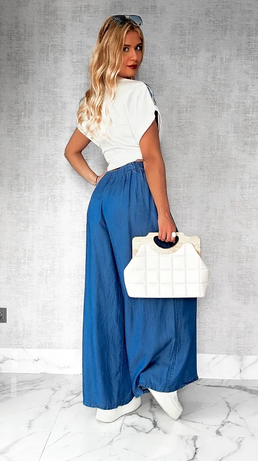Letni komplet bluzka + miękkie spodnie jeansowe kuloty ONE SIZE - P794