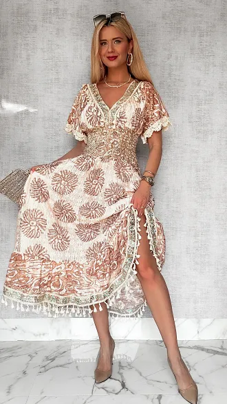 Piękna długa sukienka boho z gumową talią ONE SIZE - P715