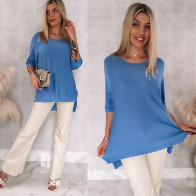 Asymetryczna gładka bluzka z wiskozy w kolorze blue ONE SIZE - R939A