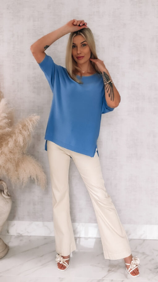 Asymetryczna gładka bluzka z wiskozy w kolorze blue ONE SIZE - R939A