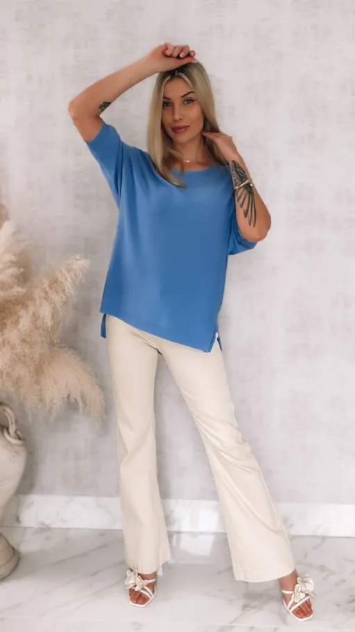 Asymetryczna gładka bluzka z wiskozy w kolorze blue ONE SIZE - R939A