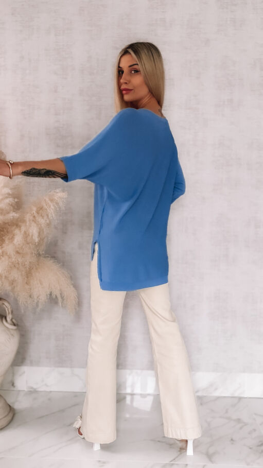 Asymetryczna gładka bluzka z wiskozy w kolorze blue ONE SIZE - R939A