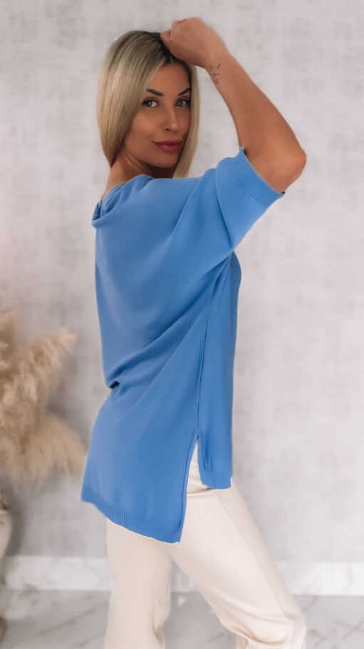 Asymetryczna gładka bluzka z wiskozy w kolorze blue ONE SIZE - R939A