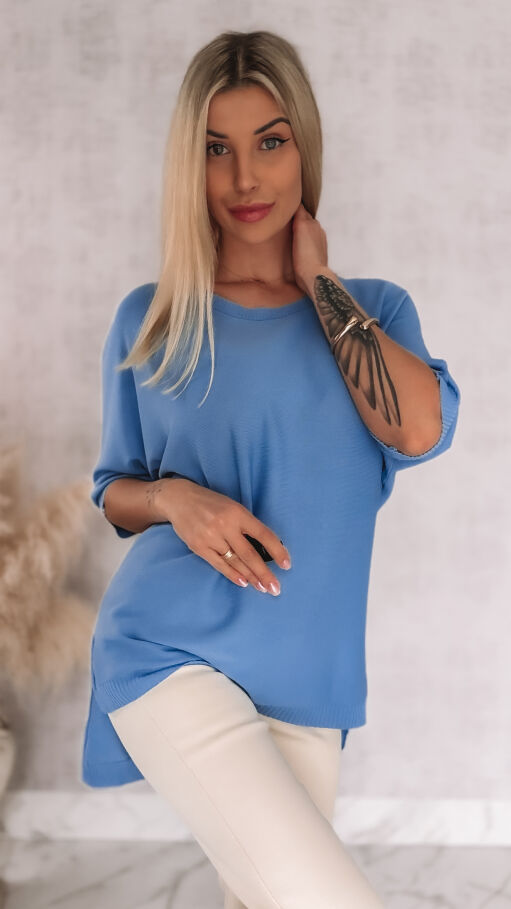 Asymetryczna gładka bluzka z wiskozy w kolorze blue ONE SIZE - R939A